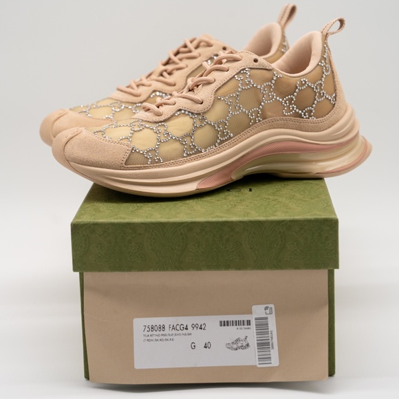 Size 40eu 10 US Gucci Run Sneakers GG Crystal Powder Pink Rose Blush Mesh - Picture 11 of 12